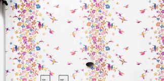Giấy dán tường họa tiết chim hút mật hoa 3D259 màu hồng dán phòng ngủ